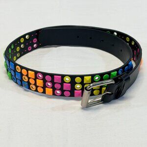 Rainbow Stud & Grommet Black Belt Emo Punk Y2K Colorful Vintage Unknown Maker